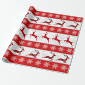 Papier Cadeau Red Christmas Deer Red & White Snowflake Motif (Déroulé)