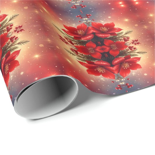 Papier Cadeau Red Christmas Floral Holiday Wrapping Paper (Coin rond)