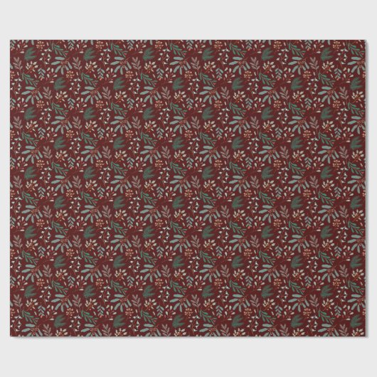 Papier Cadeau Red Christmas Foliage Pattern (Plat)