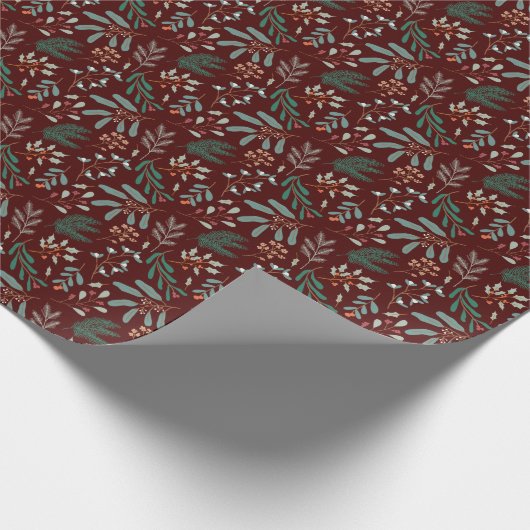Papier Cadeau Red Christmas Foliage Pattern (Coin)
