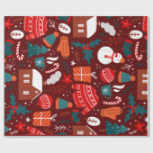 Papier Cadeau Red Christmas Gift Wrapping Paper with Festive Ico (Plat)