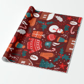 Papier Cadeau Red Christmas Gift Wrapping Paper with Festive Ico (Déroulé)