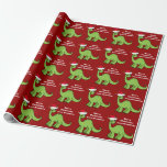 Papier Cadeau Red Christmas Kids Dinosaur mignon Personnalisé<br><div class="desc">Superbe papier d'emballage de Noël de dinosaure vert. Cet apatosaure a l'air très mignon dans un chapeau de Noël rouge de vacances avec un petit sourire. J'aime les animaux de Noël préhistoriques et les cadeaux que les enfants vont aimer. Customisez ce cadeau avec le nom du destinataire pour le rendre...</div>