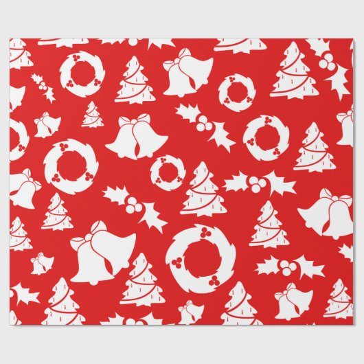 Papier Cadeau Red Christmas Tree cloches Wreath Wrapath Papier (Plat)