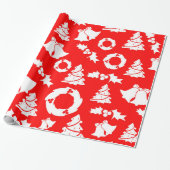 Papier Cadeau Red Christmas Tree cloches Wreath Wrapath Papier (Déroulé)