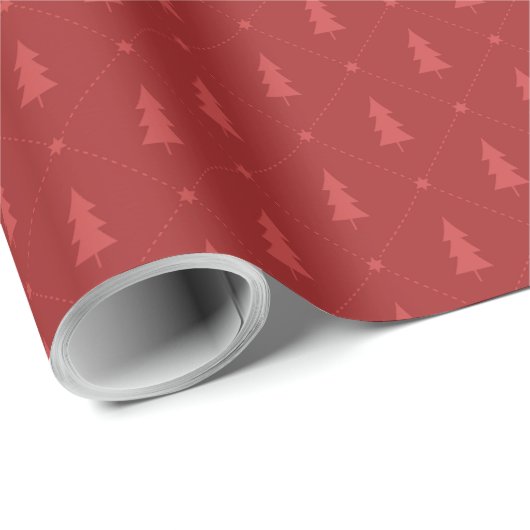Papier Cadeau Red Christmas Tree Pattern (Coin rond)