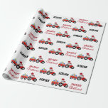 Papier Cadeau Red Christmas Truck Farm Nom personnalisé<br><div class="desc">Une jolie illustration d'un camion tracteur rouge de Noël portant un chapeau de Père Noël et décoré de lumières de Noël remorquant une charrette remplie de cadeaux de Noël. Parfait pour les garçons et les filles qui aiment les tracteurs, les camions, les machines lourdes, l'agriculture ou tout simplement aimer jouer...</div>