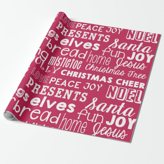 Papier Cadeau Red Christmas Words Holiday Wrapper Papier (Déroulé)