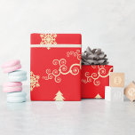 Papier Cadeau Red Christmas Wrap with Cream Snowflakes<br><div class="desc">A festive pattern of cream swirls,  snowflakes and Christmas trees scattered over a seasonal red background to give your gift wrapping a vibrant and colorful look for the holidays this year.</div>