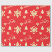 Papier Cadeau Red Christmas Wrap with Cream Snowflakes (Plat)