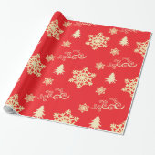 Papier Cadeau Red Christmas Wrap with Cream Snowflakes (Déroulé)