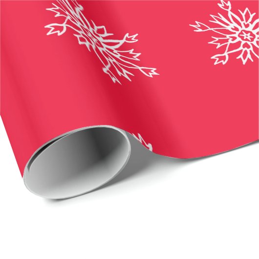 Papier Cadeau Red Chritsmas White Snowflakes Matte Wrapper Pape (Coin rond)