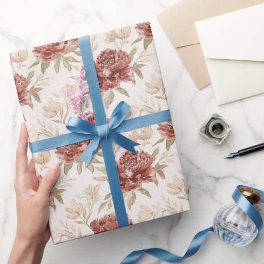 Papier Cadeau Red Cream Flowers Bridal Shower (Cadeaux)