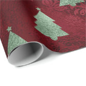 Papier Cadeau Red Damask Green Metallic Noël (Coin rond)