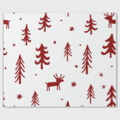 Papier Cadeau Red Deer en forêt Illustration Noël blanc (Plat)