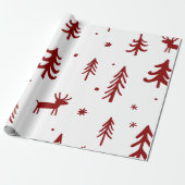 Papier Cadeau Red Deer en forêt Illustration Noël blanc (Déroulé)