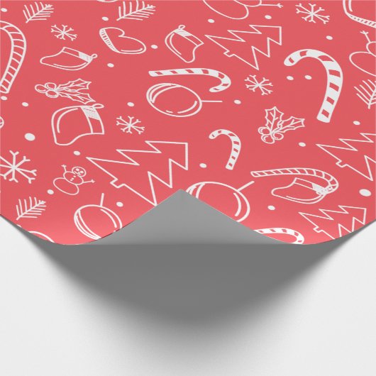 Papier Cadeau Red Doodle Christmas Pattern - Festive Holiday (Coin)