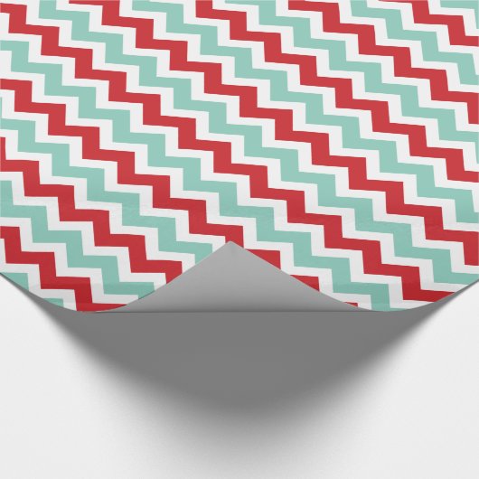 Papier Cadeau Red et Aqua Christmas Zigzag Chevron Stripes (Coin)