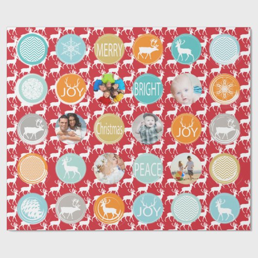 Papier Cadeau Red Family Photo Reinder Noël Joyeux Joyeux Feu (Plat)
