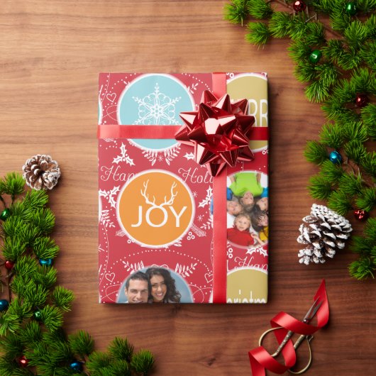 Papier Cadeau Red Family Photo Reinder Noël Joyeux Joyeux Feu (Cadeau de vacances)