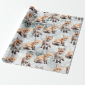 Papier Cadeau Red Fox Cubs Snowy Winter Scène (Déroulé)