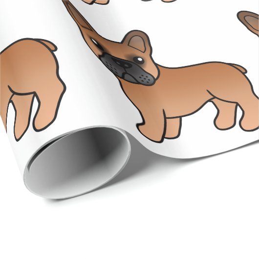 Papier Cadeau Red French Bulldog mignon Motif de dessin animé ch (Coin rond)