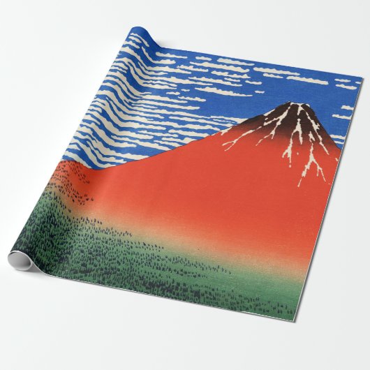 Papier Cadeau Red Fuji Hokusai Ukiyo-e Découpage d'art japonais (Déroulé)