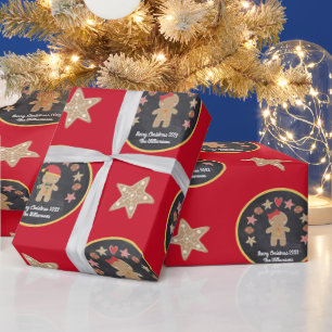 Papier Cadeau Red Gingerbread Cookie Chalkboard Cute Nom personn