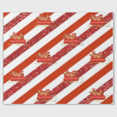Papier Cadeau Red Glitter White Striped Christmas Sleigh (Plat)