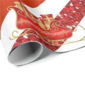 Papier Cadeau Red Glitter White Striped Christmas Sleigh (Coin rond)