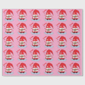 Papier Cadeau Red Gnome Valentine's Day Pink Wrapping Papier (Plat)