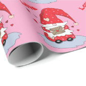 Papier Cadeau Red Gnome Valentine's Day Pink Wrapping Papier (Coin rond)