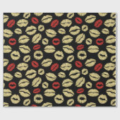 Papier Cadeau Red Gold Black Lips Baisers Baby Shower (Plat)
