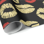Papier Cadeau Red Gold Black Lips Baisers Baby Shower (Coin rond)