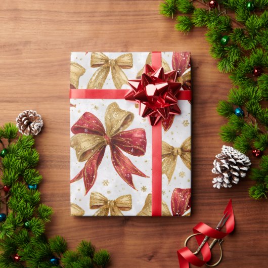Papier Cadeau Red Gold Bows Christmas (Cadeau de vacances)