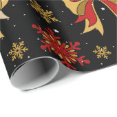 Papier Cadeau Red & Gold Bows Snowflakes Noël (Coin rond)