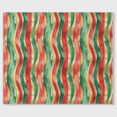 Papier Cadeau Red Gold Green Stripes Noël (Plat)
