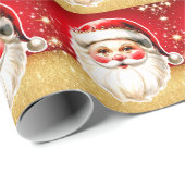 Papier Cadeau Red Gold Parties scintillant Retro Santa Claus Noë (Coin rond)