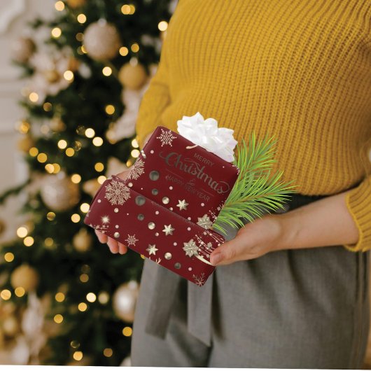 Papier Cadeau Red Gold Reindeer Joyeux sapin de Noël