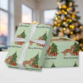 Papier Cadeau Red Golden Retriever mignon chien et arbre de Noël