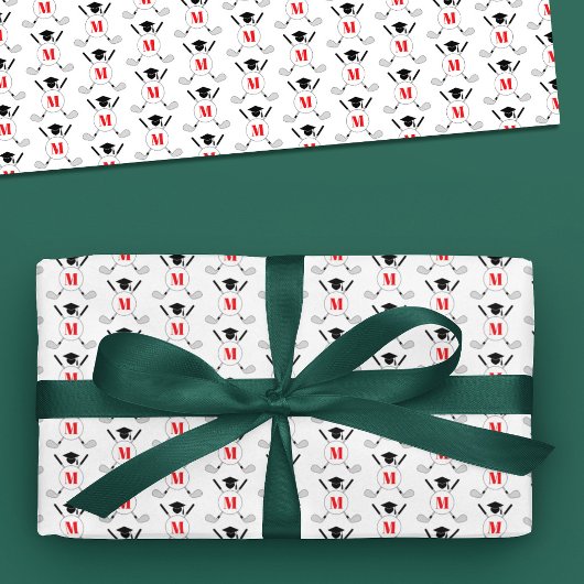 Papier Cadeau Red Golf Themed Graduation Monogram Pattern