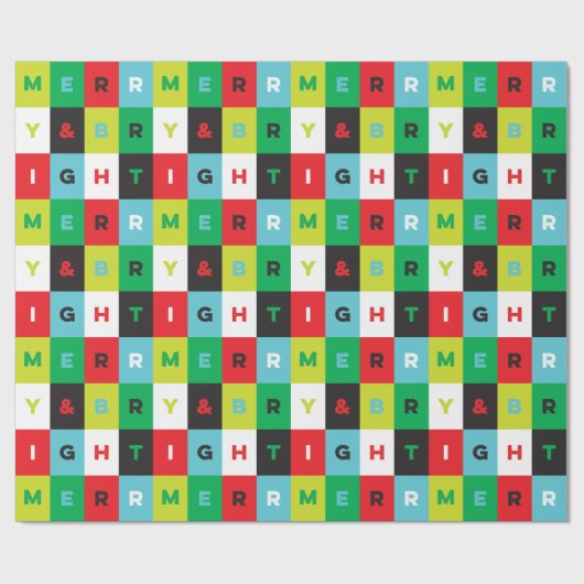 Papier Cadeau Red Green Black Blue Merry and Bright Checkers (Plat)