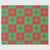 Papier Cadeau Red green checkered retro Christmas  starbursts  (Plat)