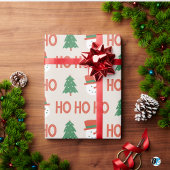 Papier Cadeau Red Green Cream Playful Modern Snowman Tree X-mas