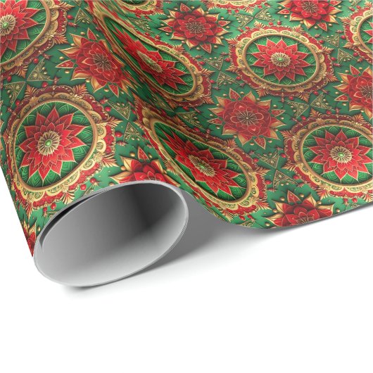 Papier Cadeau Red Green Decorative Holiday Wrapping Paper (Coin rond)