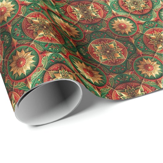 Papier Cadeau Red Green Decorative Holiday Wrapping Paper (Coin rond)