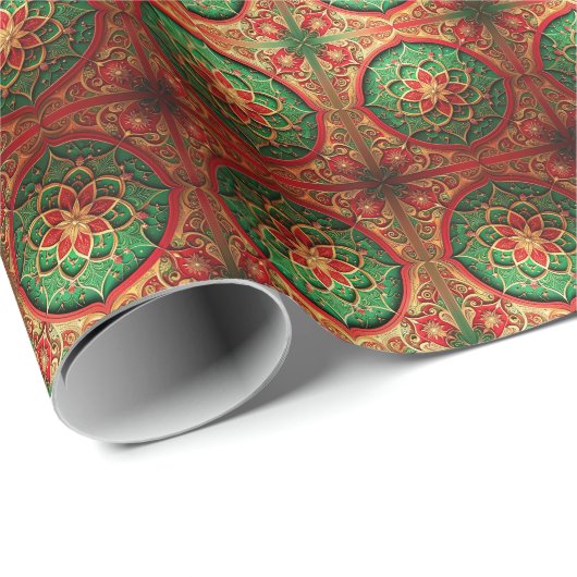 Papier Cadeau Red Green Decorative Holiday Wrapping Paper (Coin rond)