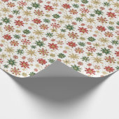 Papier Cadeau Red, Green & Gold Snowflake Pattern (Coin)