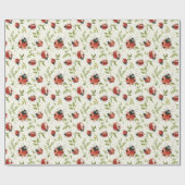 Papier Cadeau Red Green Leaves Ladybugs Birthday (Plat)