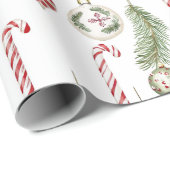 Papier Cadeau Red & Green Ornaments Candy Canes Pine Christmas (Coin rond)